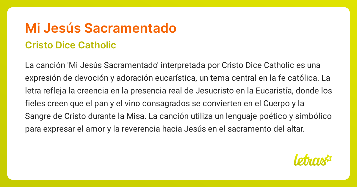 Significado de la canción MI JESÚS SACRAMENTADO (Cristo Dice Catholic ...