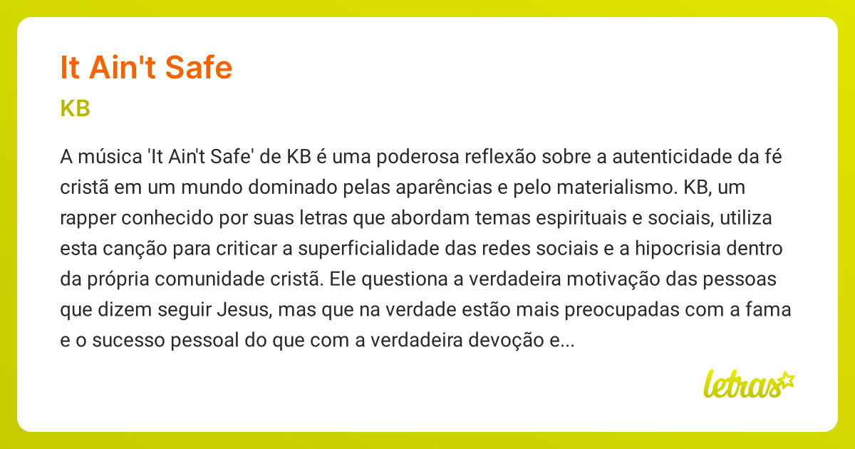 Significado da música IT AIN'T SAFE (KB) - LETRAS.MUS.BR