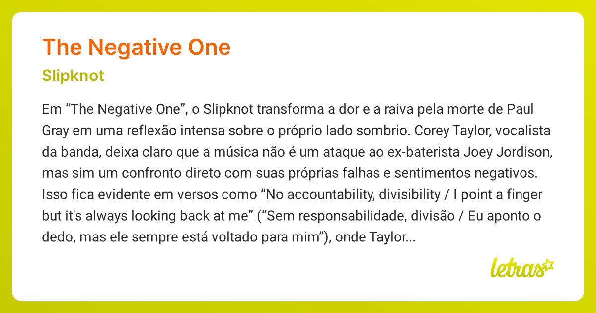 Significado da m sica the negative one slipknot letras mus br