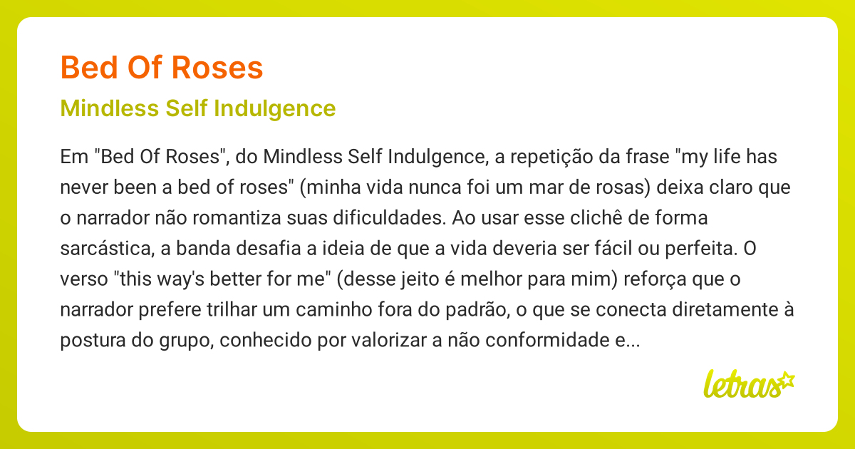 Significado da música BED OF ROSES (Mindless Self Indulgence) LETRAS.MUS.BR