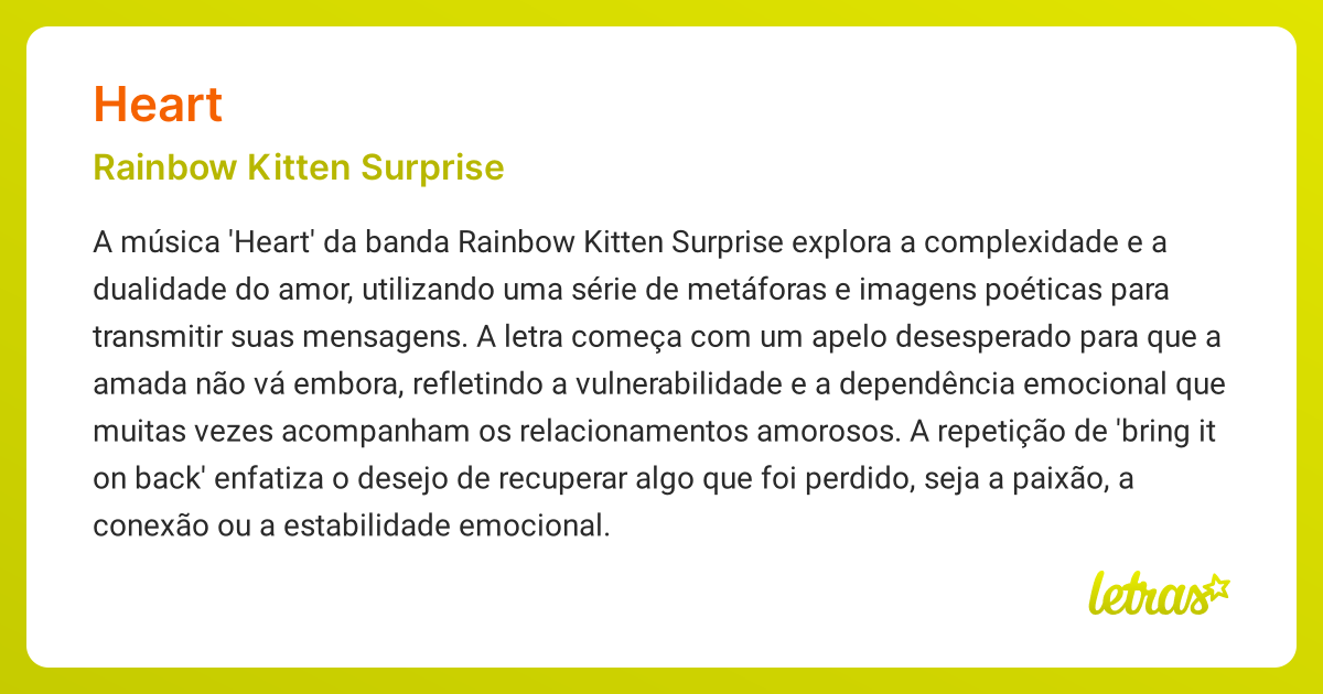Significado da música HEART (Rainbow Kitten Surprise) LETRAS.MUS.BR