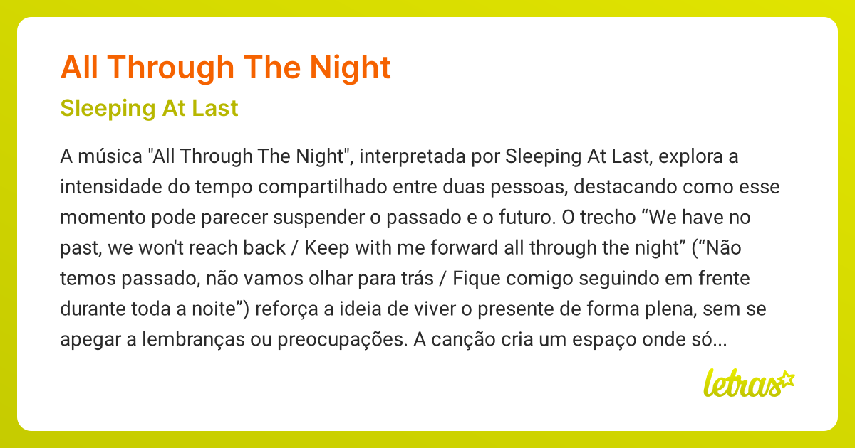 Significado da música ALL THROUGH THE NIGHT (Sleeping At Last