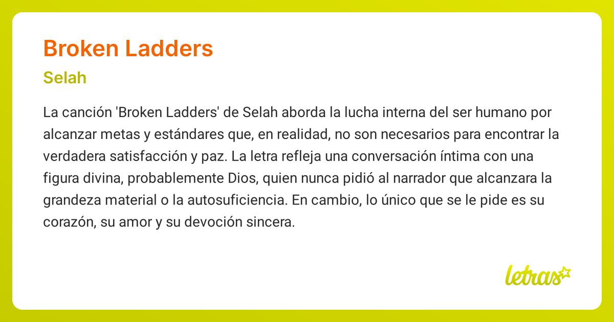Significado de la canción BROKEN LADDERS (Selah)