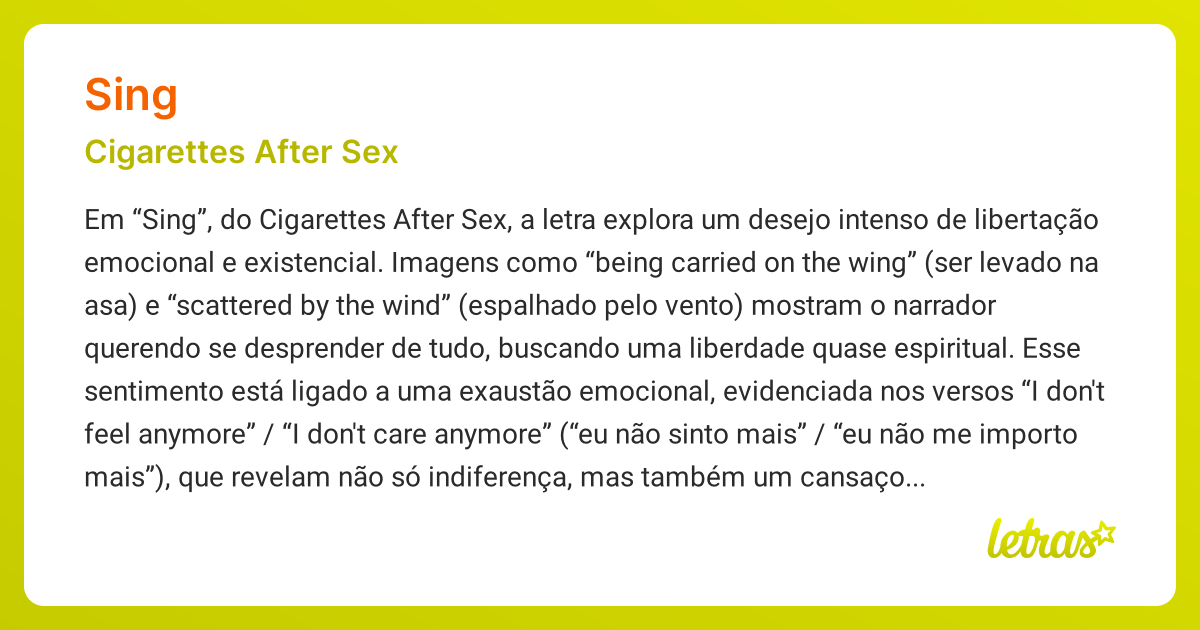 Significado da música SING (Cigarettes After Sex)
