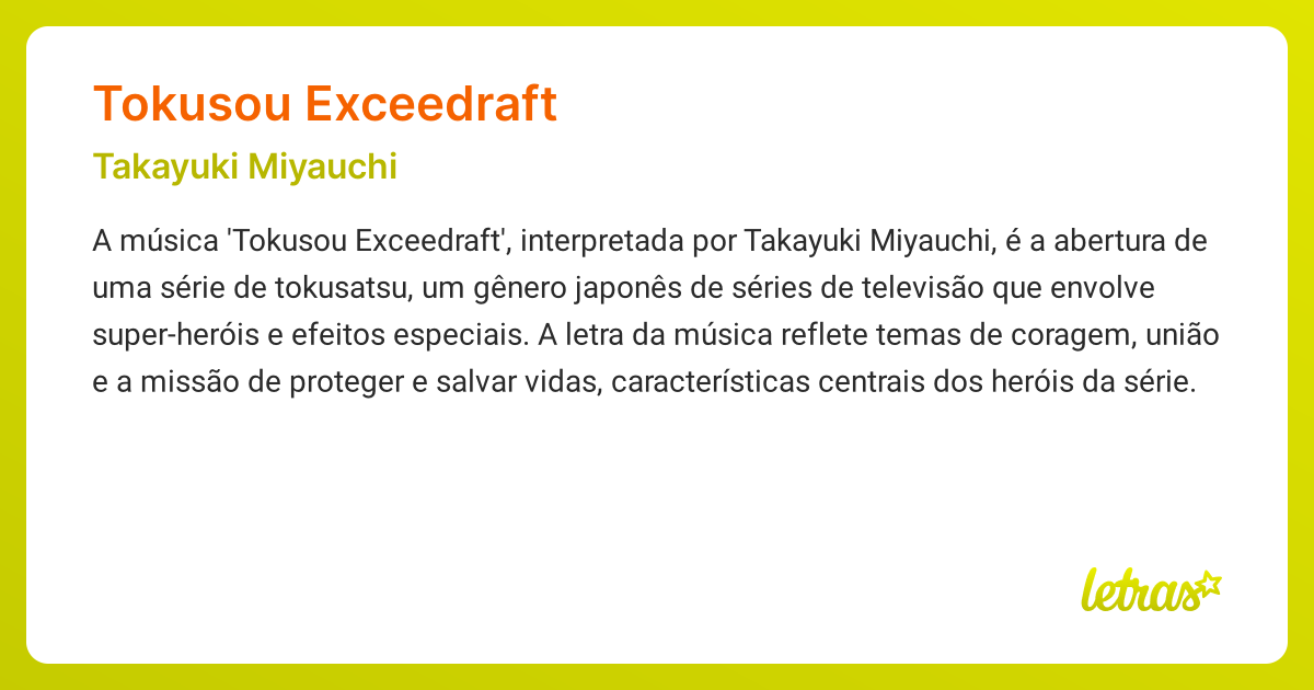Significado da música TOKUSOU EXCEEDRAFT (Takayuki Miyauchi) - LETRAS ...