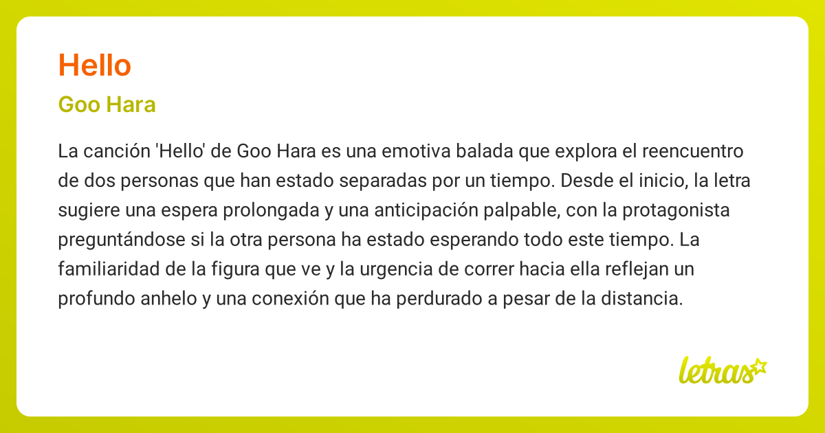 Significado de la canción HELLO (Goo Hara) - LETRAS.COM