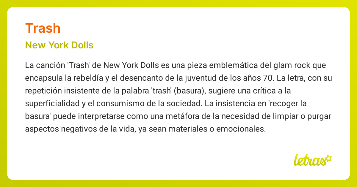 Significado de la canción TRASH (New York Dolls)
