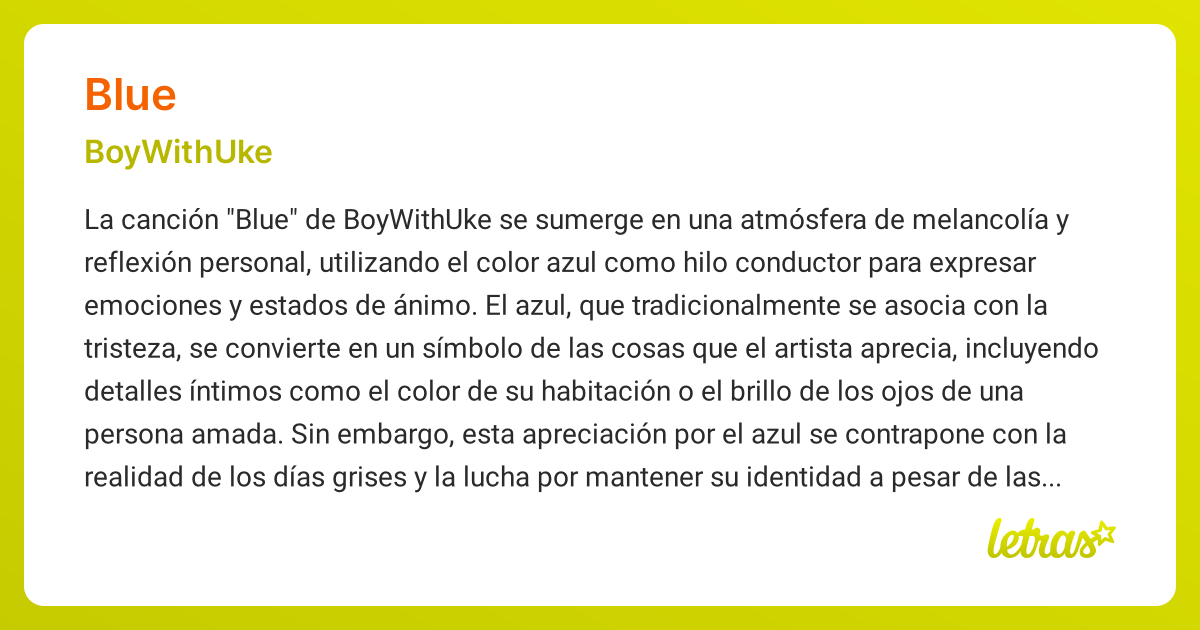 Significado de la canción BLUE (BoyWithUke) - LETRAS.COM