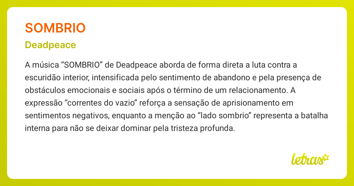 Significado da música SOMBRIO (Deadpeace) - LETRAS.MUS.BR