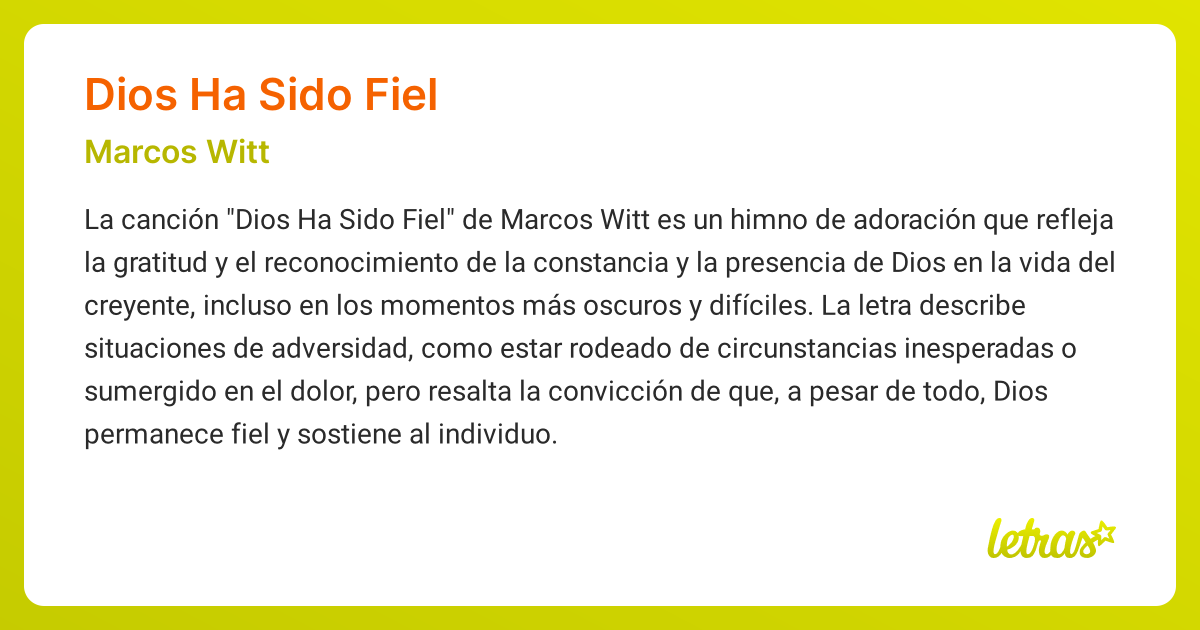 Significado de la canción DIOS HA SIDO FIEL (Marcos Witt) - LETRAS.COM