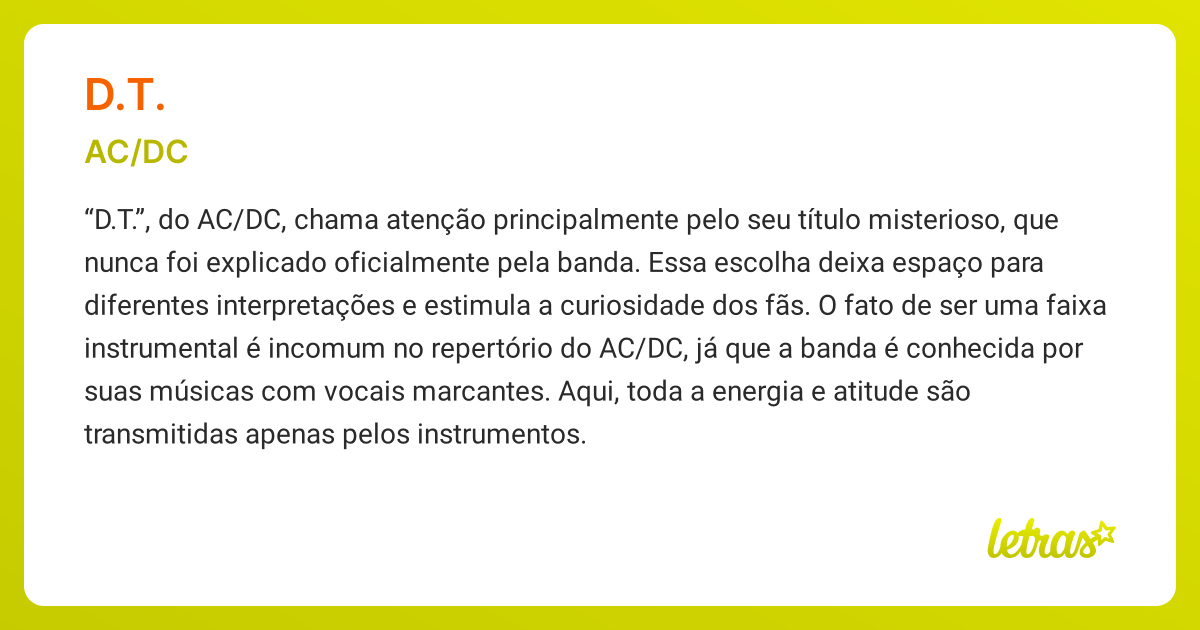 Significado da música D.T. (AC/DC) - LETRAS.MUS.BR