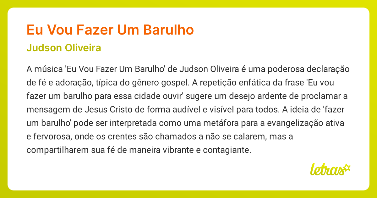 Significado da música EU VOU FAZER UM BARULHO (Judson Oliveira ...
