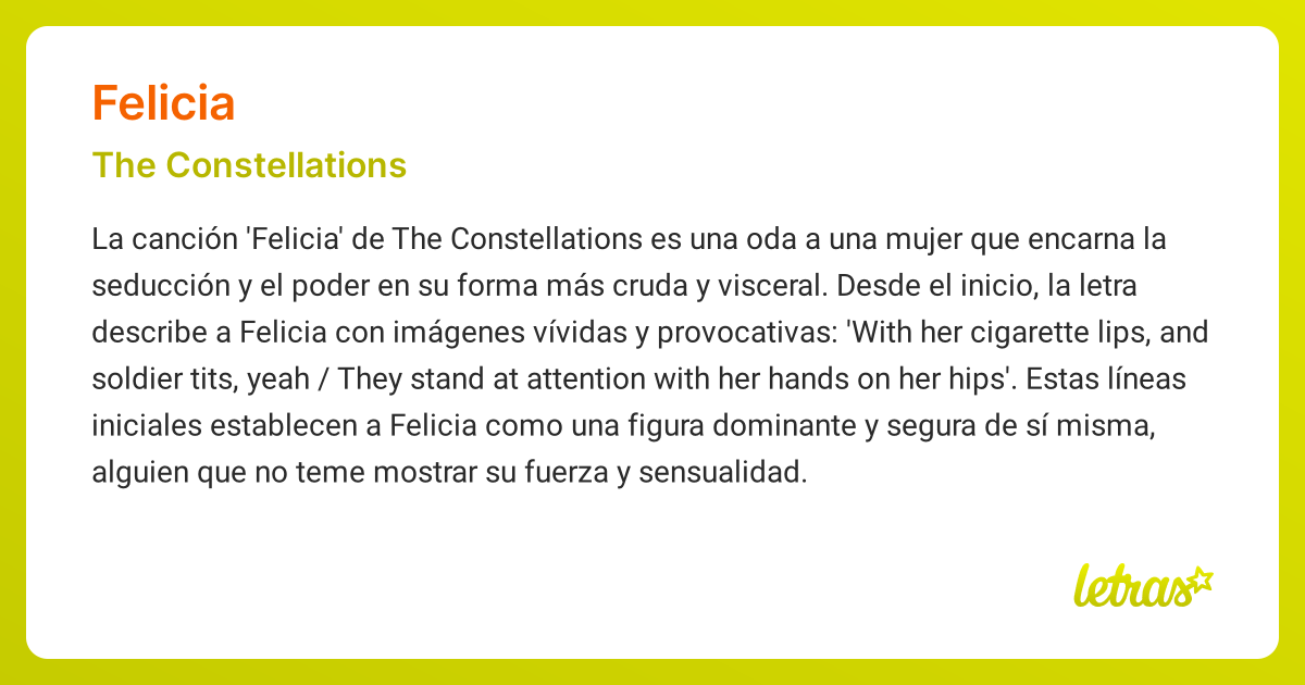 Significado De La Canción Felicia The Constellations Letras Com