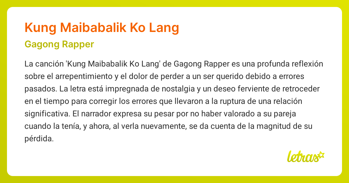 Significado de la canción KUNG MAIBABALIK KO LANG (Gagong Rapper ...