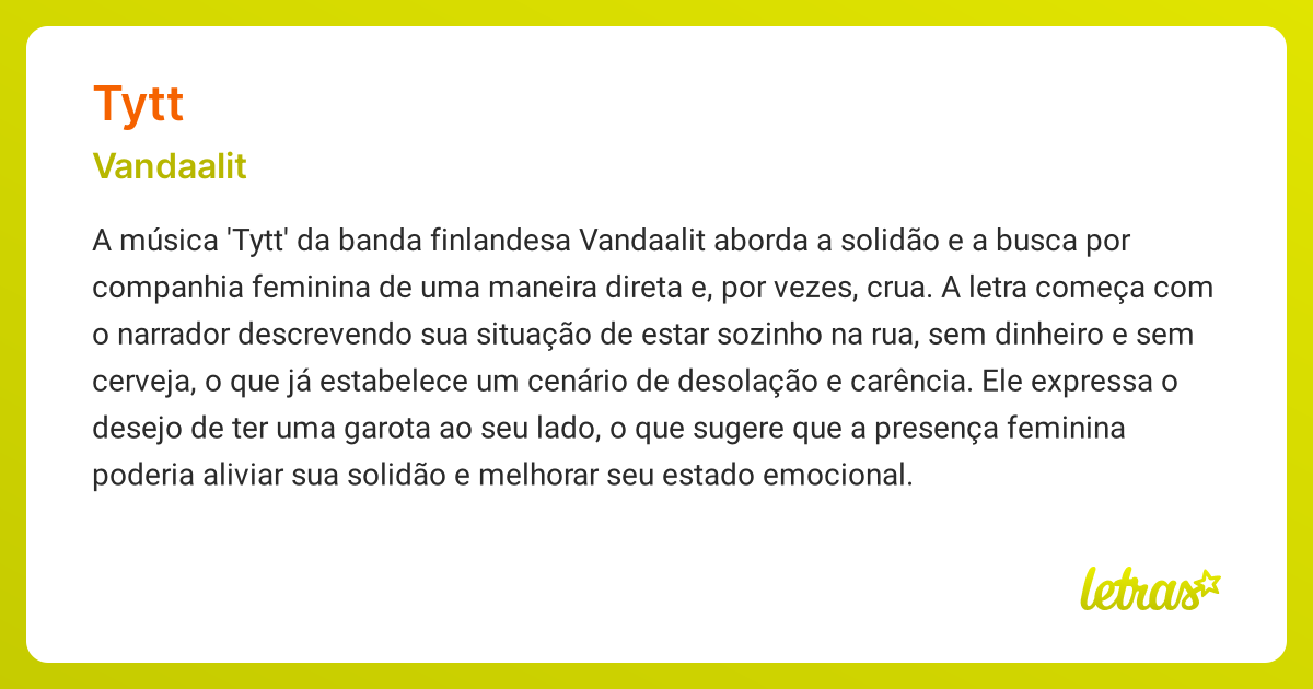 Significado da música TYTT (Vandaalit) - LETRAS.MUS.BR