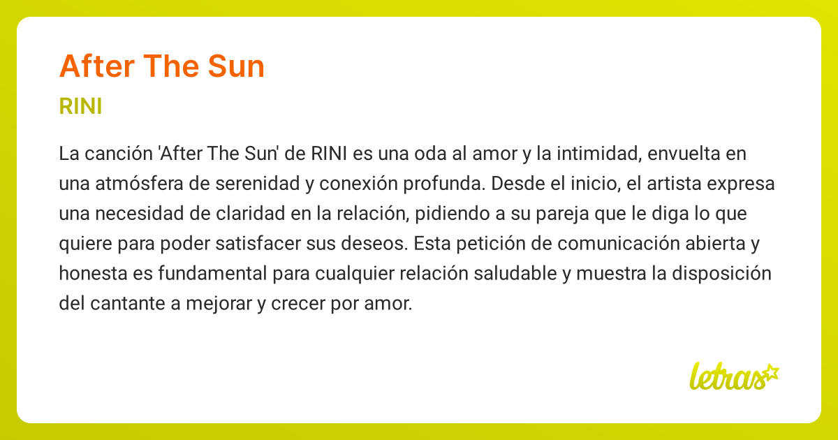 Significado de la canción AFTER THE SUN (RINI)