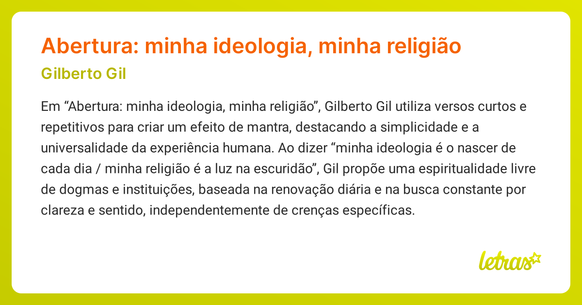Significado da música Abertura: minha ideologia, minha religião ...