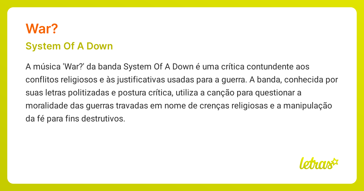 Significado da musica WAR System Of A Down LETRAS.MUS.BR