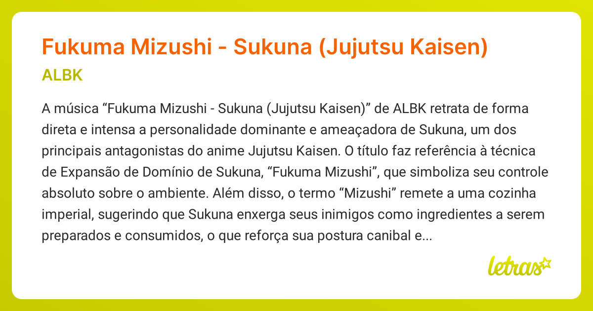 Significado da música Fukuma Mizushi - Sukuna (Jujutsu Kaisen) (ALBK ...