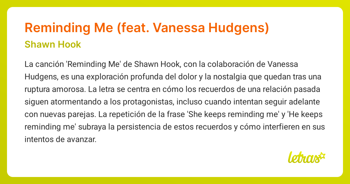 Significado de la canción Reminding Me (feat. Vanessa Hudgens) (Shawn ...