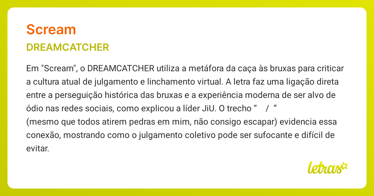 Significado da música SCREAM (DREAMCATCHER) - LETRAS.MUS.BR