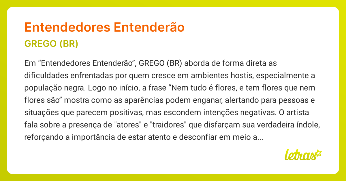 Significado da música ENTENDEDORES ENTENDERÃO (GREGO (BR)) - LETRAS.MUS.BR