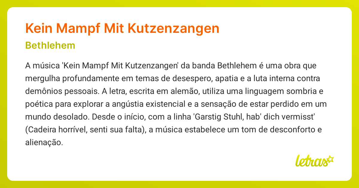 Significado da música KEIN MAMPF MIT KUTZENZANGEN (Bethlehem) - LETRAS ...