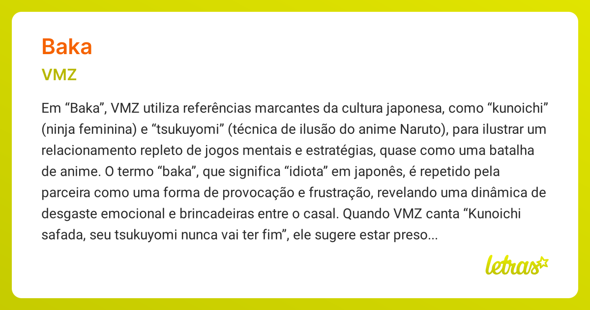 Significado da música BAKA (VMZ) - LETRAS.MUS.BR