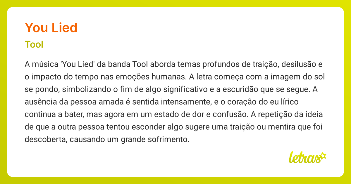 Significado da música YOU LIED (Tool) LETRAS.MUS.BR