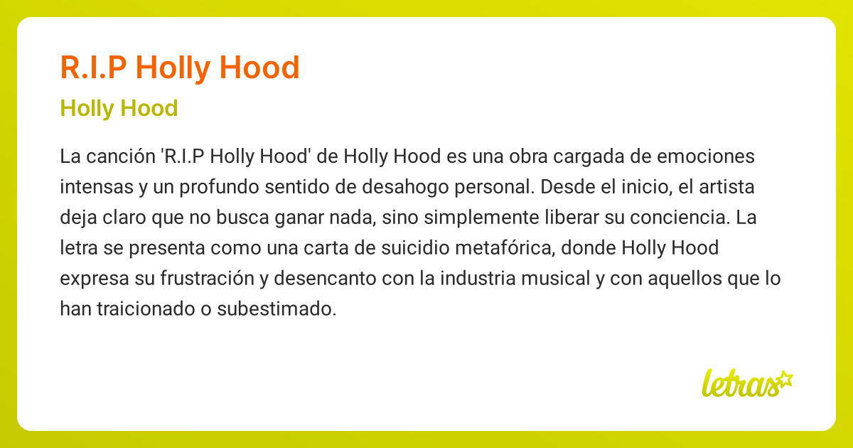 Significado de la canción R.I.P HOLLY HOOD (Holly Hood) - LETRAS.COM