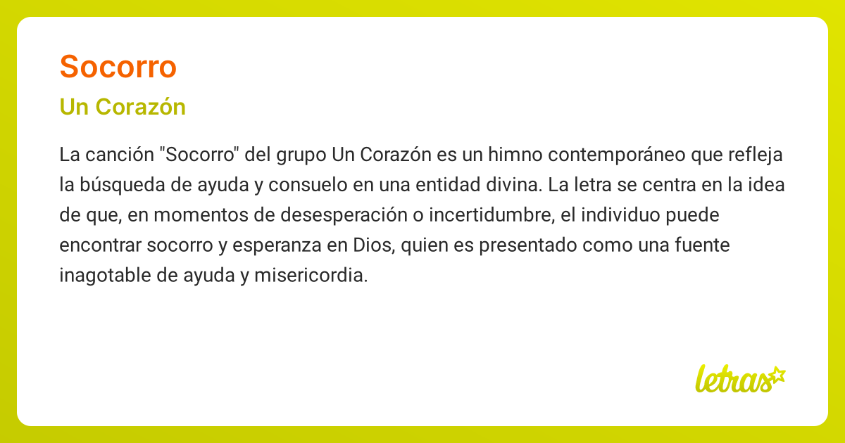 Significado de la canción SOCORRO (Un Corazón) - LETRAS.COM