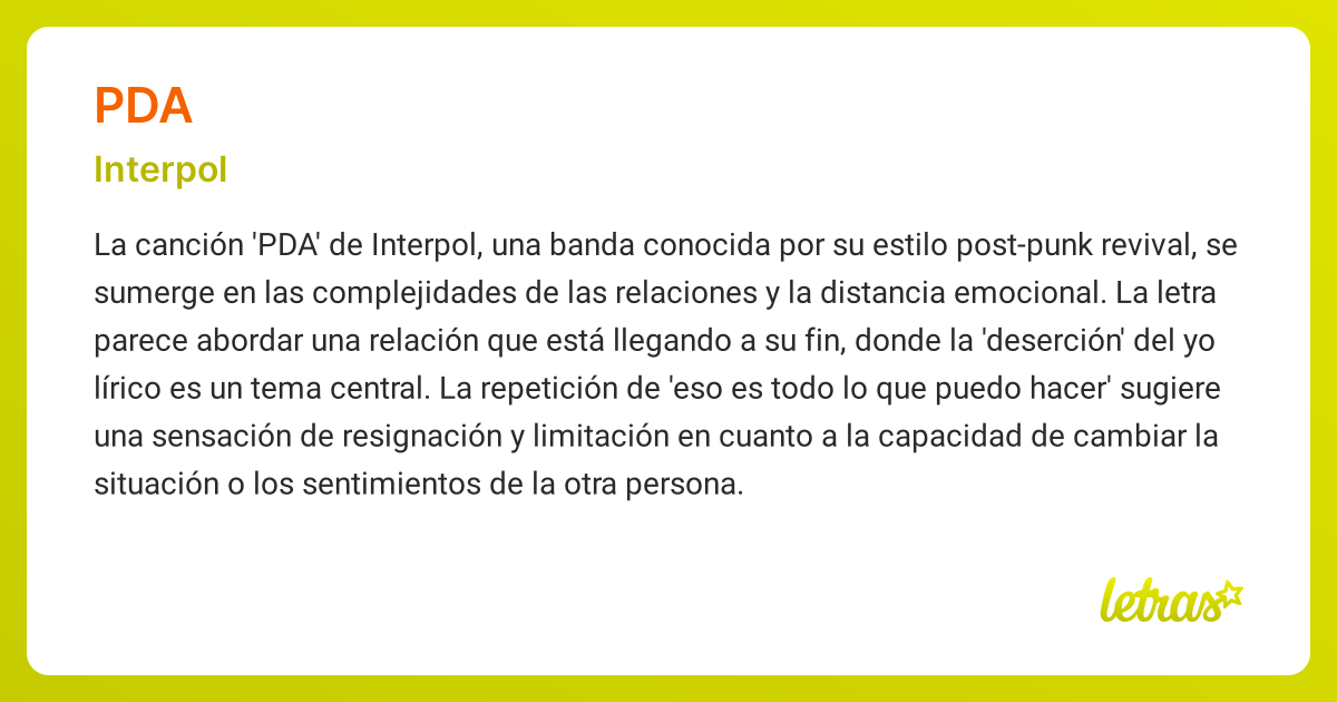 Significado de la canción PDA (Interpol)