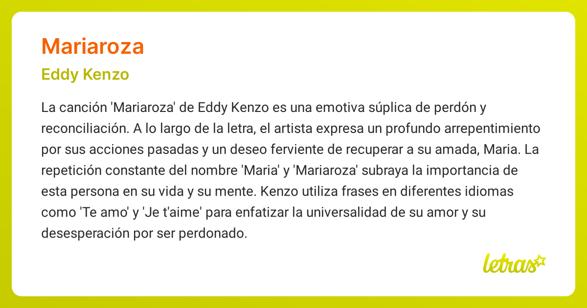 Significado de la cancion MARIAROZA Eddy Kenzo LETRAS.COM