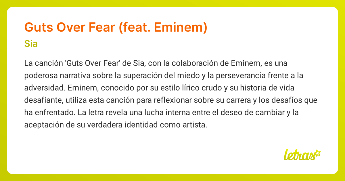 Significado De La Canción Guts Over Fear Feat Eminem Sia Letrascom