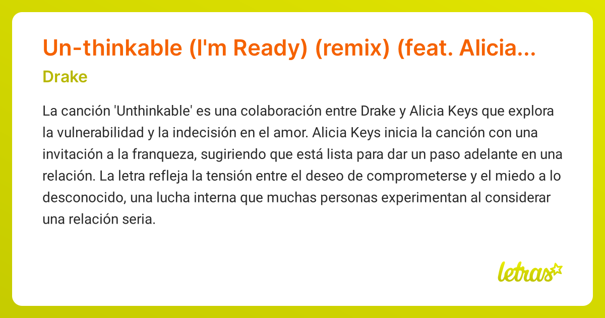 Significado de la canción Un-thinkable (I'm Ready) (remix) (feat ...