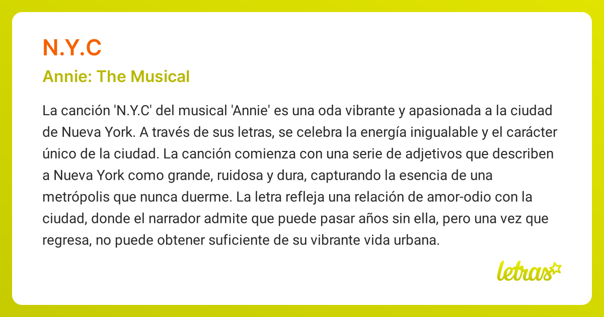 Significado de la canción N.Y.C (Annie The Musical)