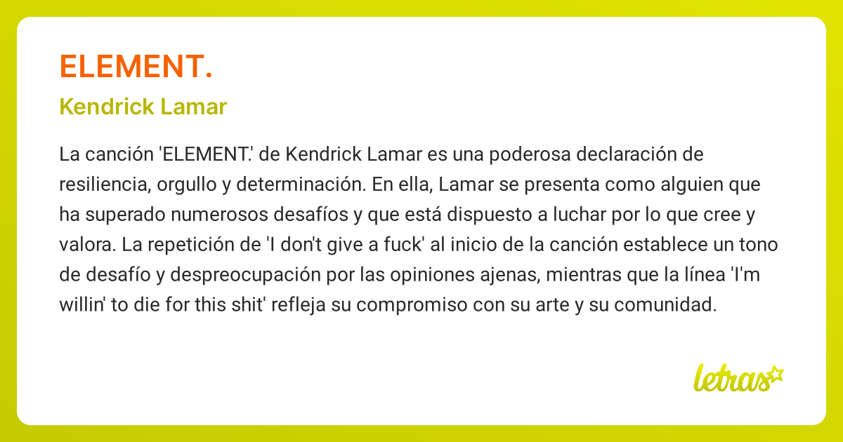 Significado de la canción ELEMENT. (Kendrick Lamar) - LETRAS.COM