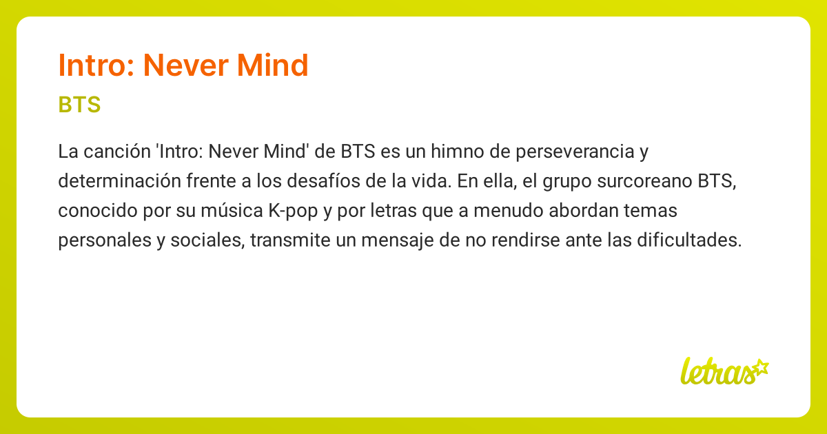 Significado De La Canción Intro Never Mind Bts Letrascom