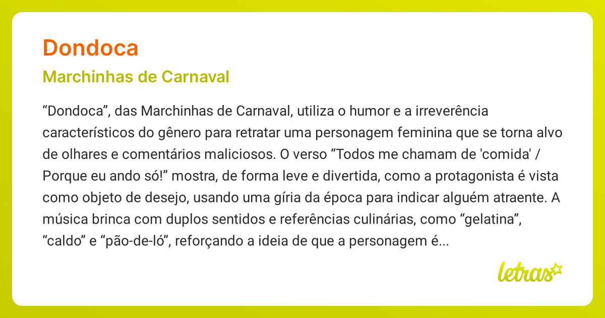 Significado da música DONDOCA (Marchinhas de Carnaval) - LETRAS.MUS.BR