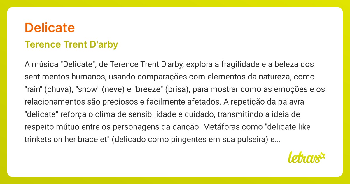 Significado da música DELICATE (Terence Trent D'arby) - LETRAS.MUS.BR