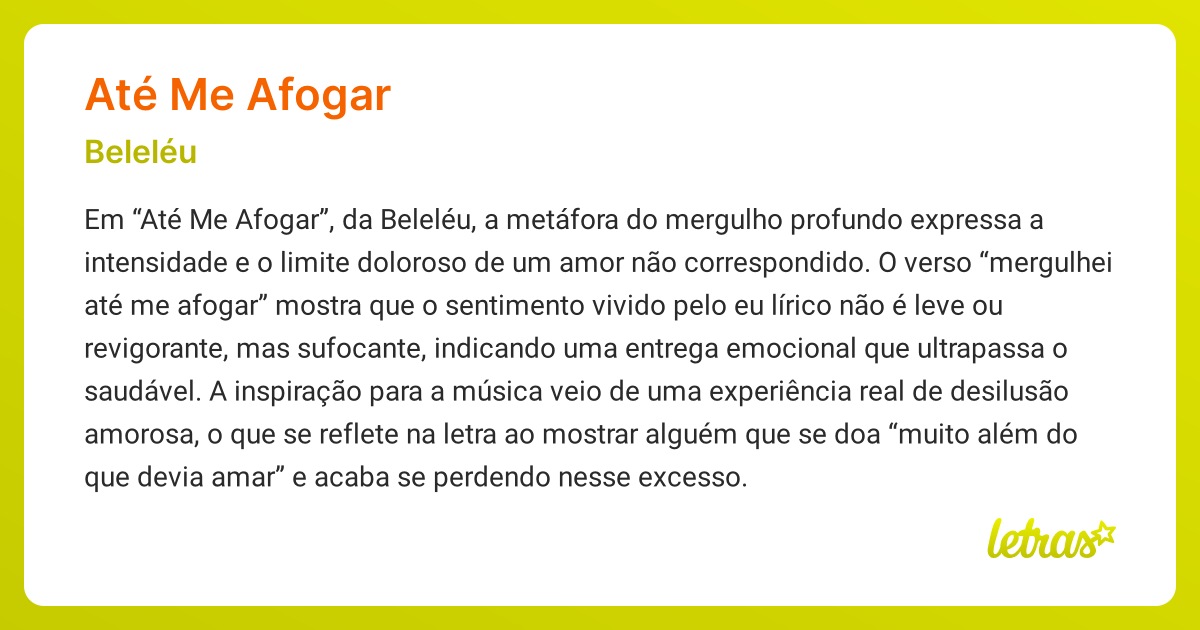 Significado da música ATÉ ME AFOGAR (Beleléu) - LETRAS.MUS.BR
