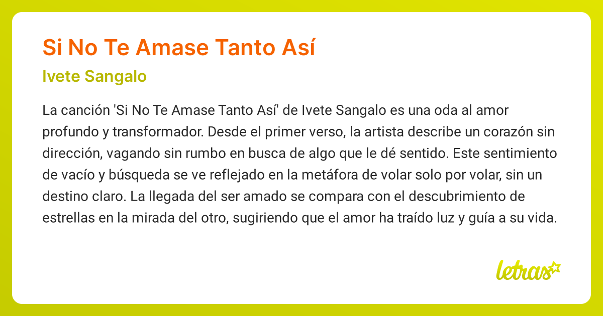 Significado de la canción SI NO TE AMASE TANTO ASÍ (Ivete Sangalo ...
