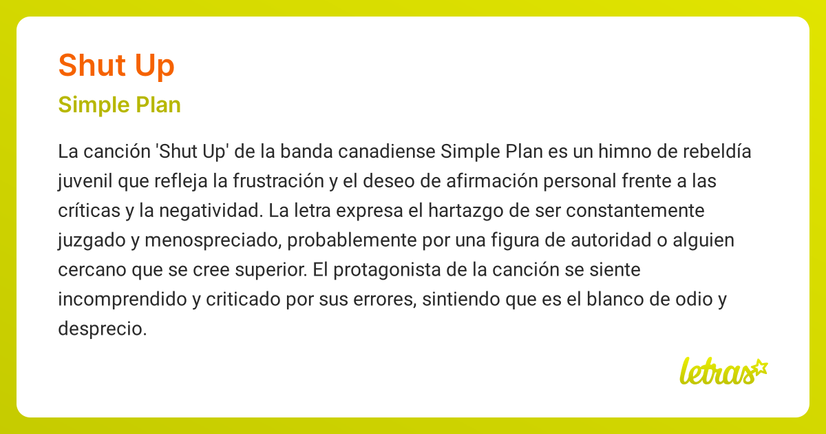 Significado de la canción SHUT UP (Simple Plan) - LETRAS.COM