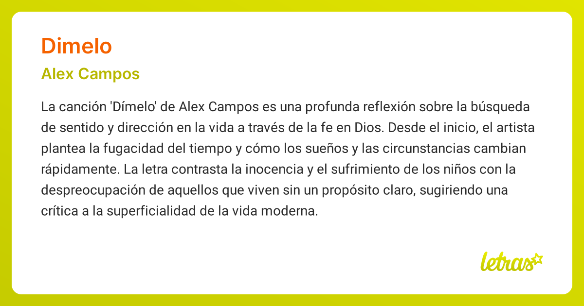 Significado de la canción DIMELO (Alex Campos) - LETRAS.COM
