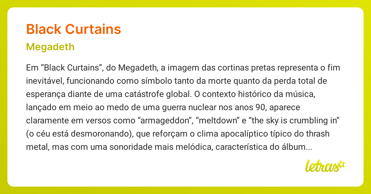 Significado da música BLACK CURTAINS (Megadeth) LETRAS.MUS.BR
