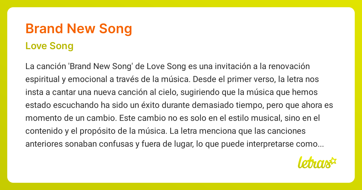Significado de la canción BRAND NEW SONG (Love Song) - LETRAS.COM