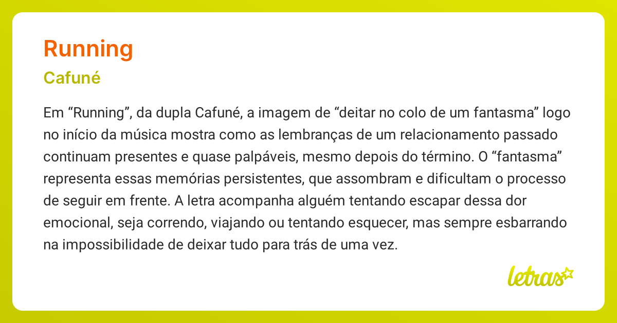 Significado da música RUNNING (Cafuné) - LETRAS.MUS.BR