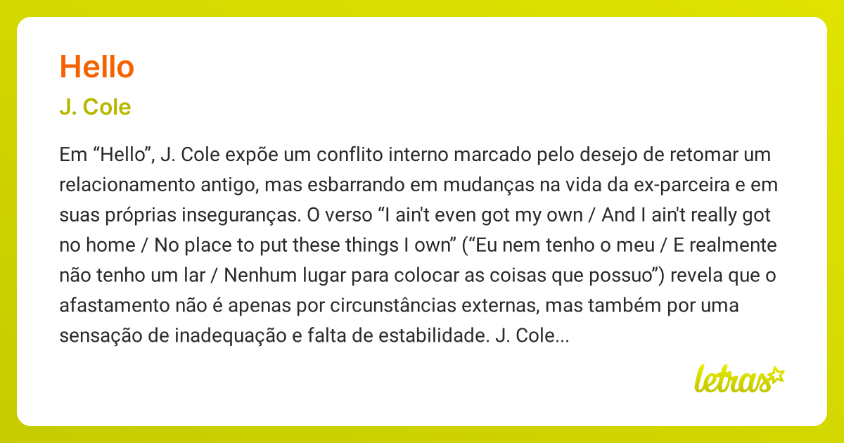 Significado da música HELLO (J. Cole) - LETRAS.MUS.BR