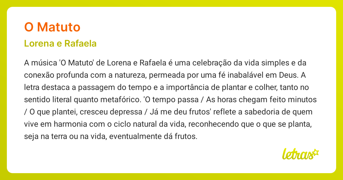 Significado da música O MATUTO (Lorena e Rafaela) - LETRAS.MUS.BR