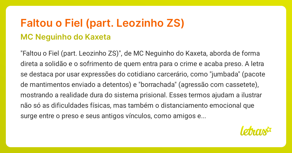 Significado da música Faltou o Fiel (part. Leozinho ZS) (MC Neguinho do ...